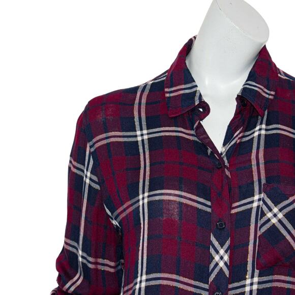 Rails Gemini Button up Flannel Shirt Metallic Plaid Women's Size Small - Picture 7 of 9